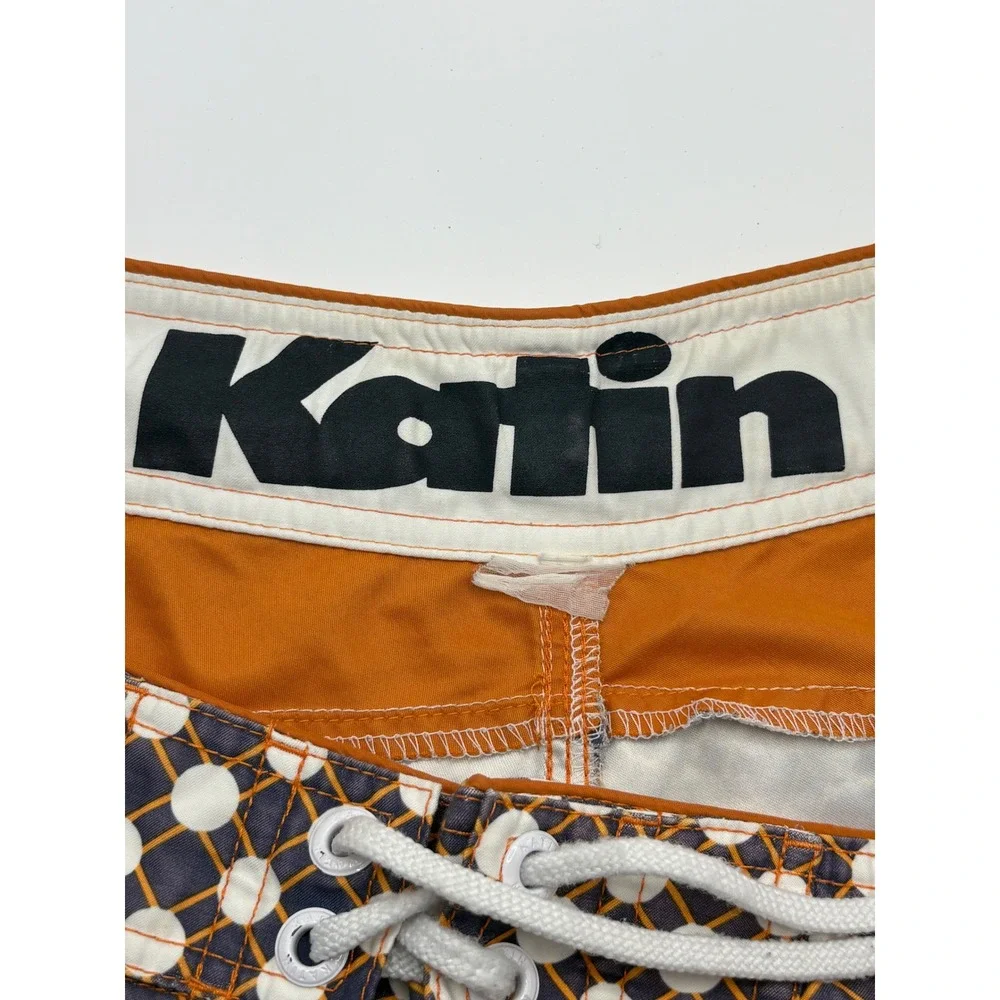 Katin Board Shorts Mens 34 Brown Polka Dot Geometric Retro Surf Swim Trunks